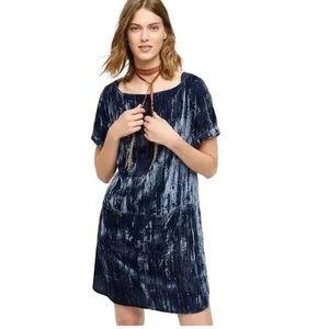 Anthropologie Floreat Blue Crushed Velvet Dress with Pockets size Small EUC